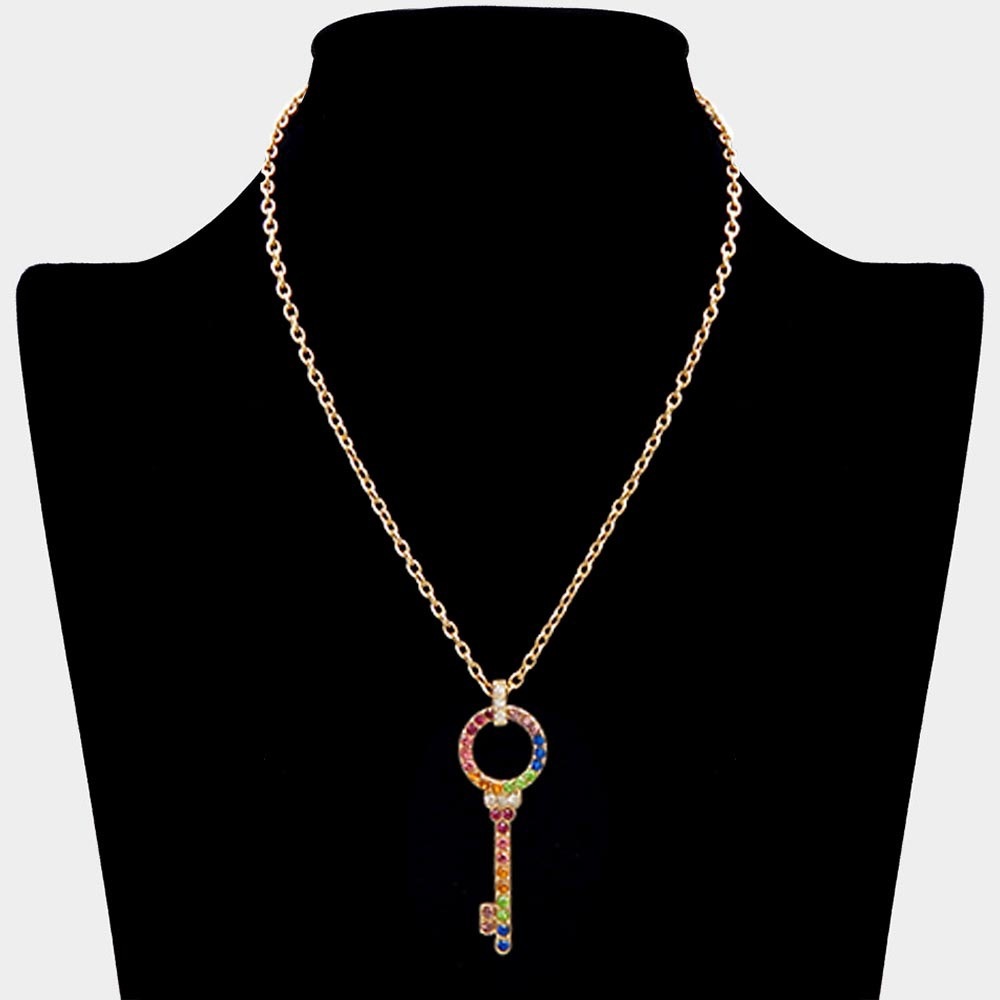 Rhinestone key pendant necklace